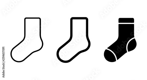 Simple Sock Icons, Vector Graphics Set, Footwear Apparel Symbols, Clothing Accessories