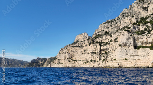 Calanques coast between Cassis and Marseille, Provence-Alpes-Cote d'Azur, France, Europe. Mediterranean sea and rocky coastline in Calanques National Park, Bouches-du-Rhône, France, Europe.