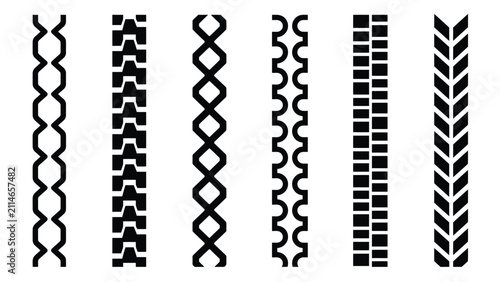фотографія Colección de seis patrones diferentes de banda de rodadura de neumáticos en blan