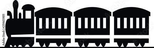 Bild auf Leinwand Black train icon in flat and line style railway locomotive and freight transport
