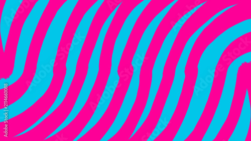 Vibrant pink and cyan wavy stripes form abstract geometric background pattern.