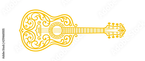 Картината върху платно Decorative Ornate Golden Acoustic Guitar Design