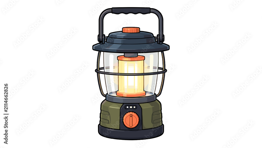 Fototapeta premium Illustrated camping lantern with handle on white background