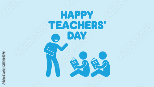 Teacher and students pictogram flat blue illustration on light blue background