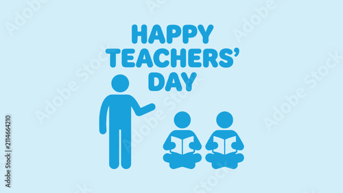 Teacher and students icon flat blue design on light blue background