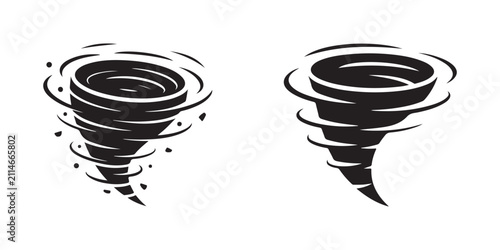 Bild auf Leinwand Two black tornado icons representing extreme weather phenomena on a transparent background