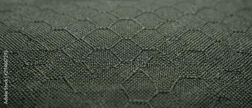 Olive green technical ripstop fabric with hexagonal honeycomb pattern