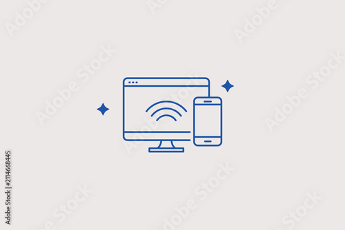 Wi-Fi responsive devices line icon for internet service provider. Vector illustration for wireless network, smart devices, cross-platform connection.