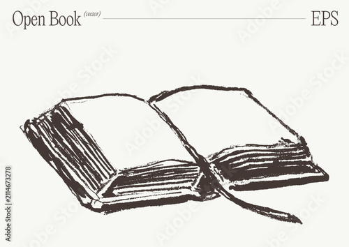 Open Book With Visible Pages, Hand Drawn Sketch Illustration