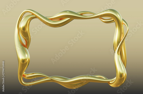 Abstract Shiny Golden Liquid Metal Border Frame for Premium Design and Celebration