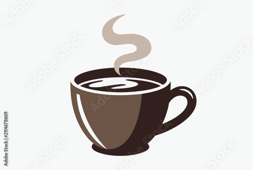 Minimalist brown coffee cup with rising steam symbol representing a warm morning drink over a white background.