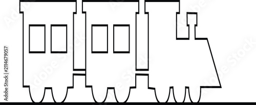 Foto Black train icon in flat and line style railway locomotive and freight transport