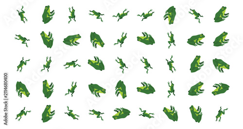 Фотография green frogs various dynamic poses silhouettes isolated on white background natur