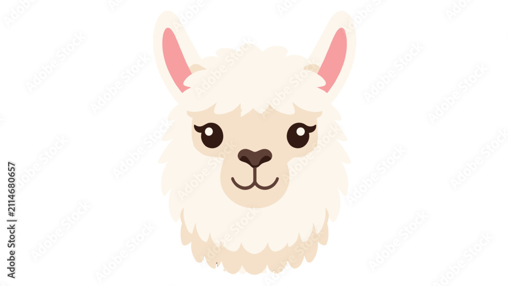 Fototapeta premium Cute white alpaca head cartoon vector on white background