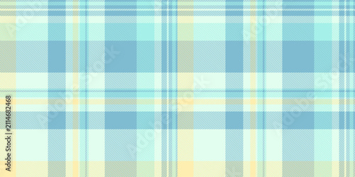 A traditional tartan plaid pattern with a balanced check structure and texture plaid textile background in light and cyan tones. The seamless background recreates a woven fabric look.