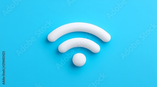 White 3D Wi-Fi symbol on a blue backdrop. Minimalist wireless internet connection icon