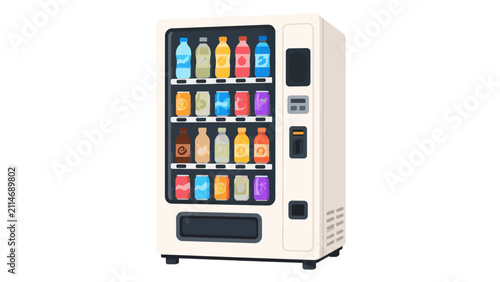 Vector vending machine with colorful bottled and canned drinks