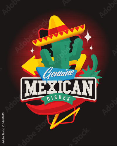 Retro neon sign vector illustration for Mexican food in 80s style
