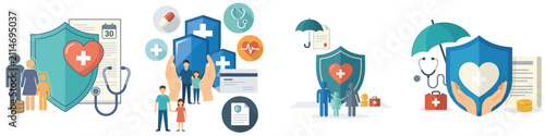 Vector illustration of a health insurance protection concept on a white background.
