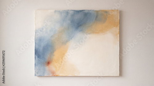 Abstract Encaustic Wax Artwork with Smoky Blue and Warm Ivory