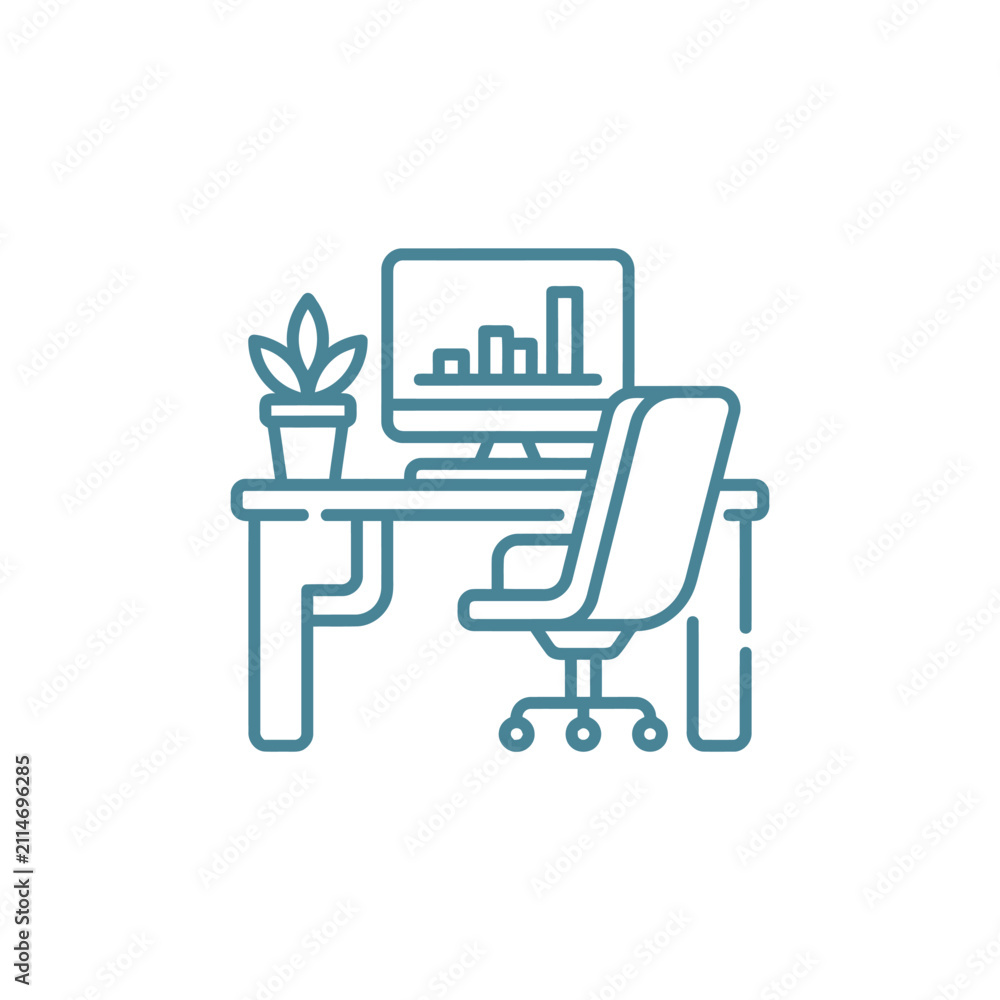 Fototapeta premium Modern office workspace with computer and desk chair.