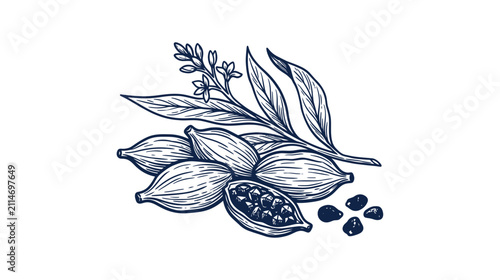 Bild auf Leinwand Hand-drawn illustration of cardamom pods and seeds