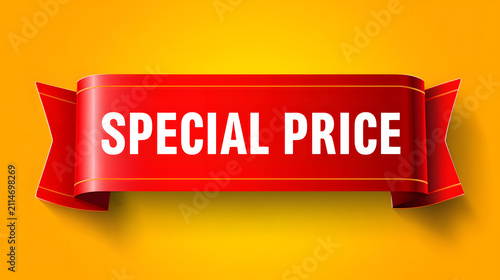 Special Price red ribbon banner on yellow background