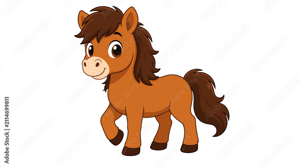 Obraz premium Cute brown cartoon pony character isolated on white