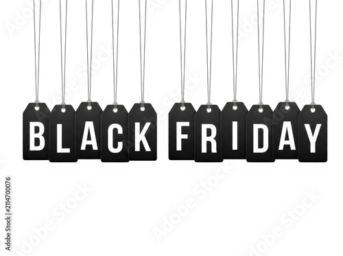 Black Friday hanging price tags isolated on transparent background