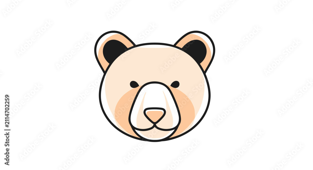 Fototapeta premium Simple and modern bear head icon with soft colors and rounded features suitable for a logo or child design.