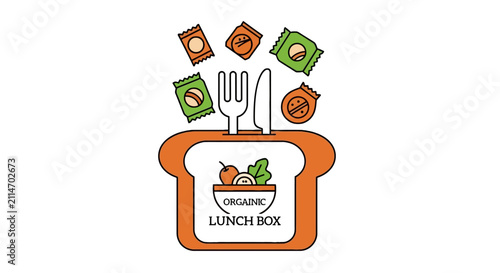 Konstfotografi Organic lunch box concept with bread and healthy snacks