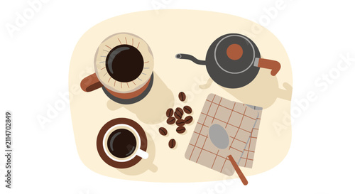 Overhead view of manual pour over coffee brewing setup