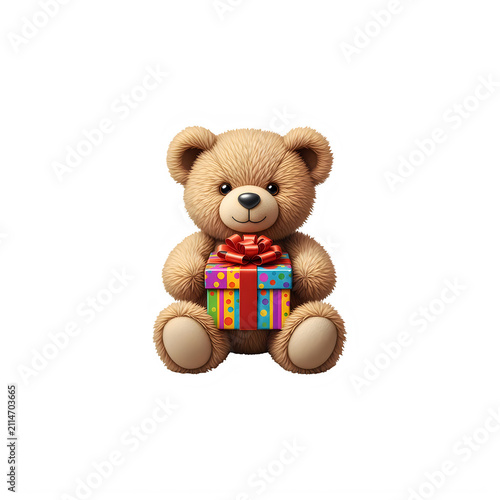 Teddy bear holding gift box illustration isolated on transparent background
