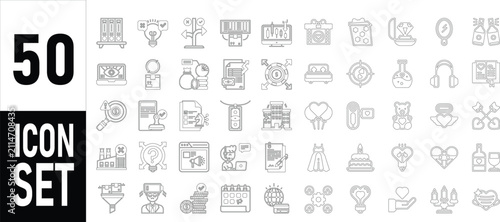 Set of fifty business and finance line icons for office productivity and professional corporate management