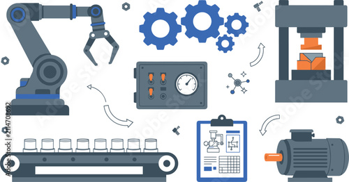 Konstfotografi Heavy Industrial Machinery and Factory Manufacturing Automation Flat Line Icon S