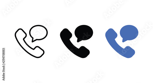 Obraz na płótnie Telephone Receiver With Speech Bubble Icons In Black And Blue Silhouette phone