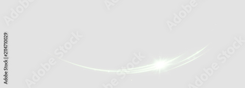Elegant Green Glowing Light Arc with Flowing Curves, Sparkling Energy Trail, Bright Beam and Shining Motion Effect