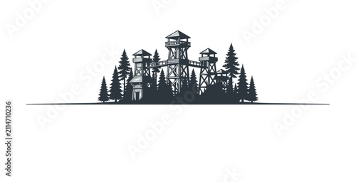 Bild auf Leinwand Forest Watchtower Fort Silhouette Vector
