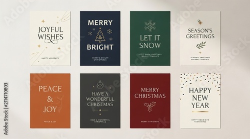 Modern Christmas Poster Collection with Minimal Typography Holiday Card Templates Design
