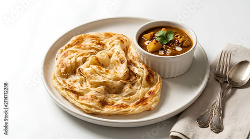 Delicious Chicken Pot Pie with Side Soup on White Plate.