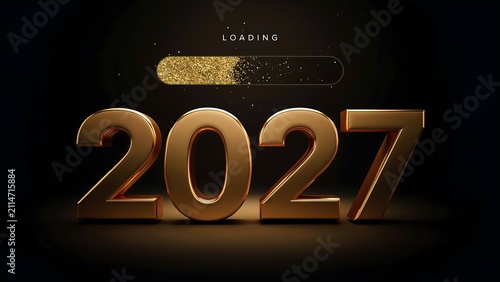 Glowing 2027-year number with firework sparkles background
