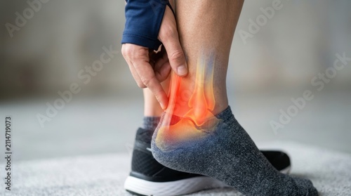 Ankle pain concept showing inflammation in human foot and Achilles tendon