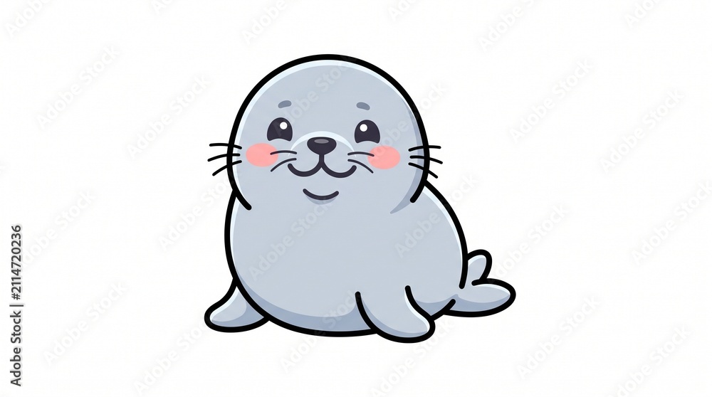 Fototapeta premium Cute Adorable Baby Seal Cartoon Illustration Isolated on Plain White Background