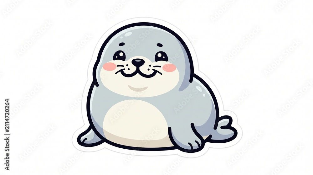 Fototapeta premium Cute Baby Seal Cartoon Vector Illustration Sticker Isolated on White Background