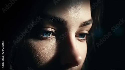 Woman Closeup Portrait with Dramatic Lighting.