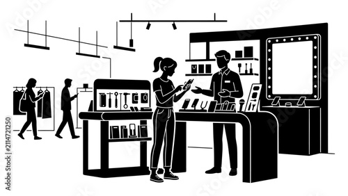 Cuadro en lienzo Experiential Retail Try-Before-You-Buy Station Vector Illustration