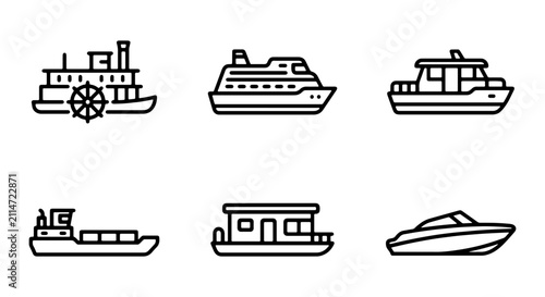 Obraz na płótnie Set of 6 Boat Icons, Nautical Transport Vector Graphics, Marine Vessels Collecti