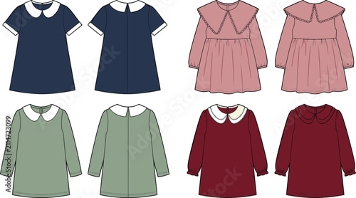 Принти на полотні Cute Baby Girl Dress Collection with Peter Pan Collar, Long Sleeve Toddler Frock