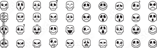 Canvas Print premium ultra bold line icon set for jack skellington expression block color