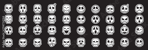 Canvas Print premium ultra bold line icon set for jack skellington expression white color